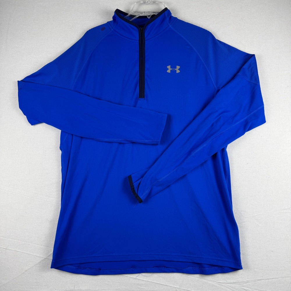 Under Armour Mens Run 1/4 Zip Pullover Blue Fitted Long Sleeve Shirt LG